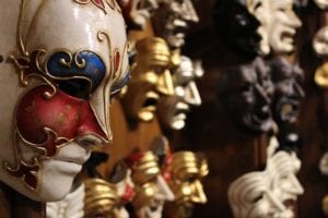 Row of masks on shelf