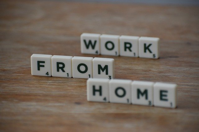 Scrabble tiles spelling out the words "work from home"