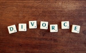 Scrabble letters spelling the word divorce