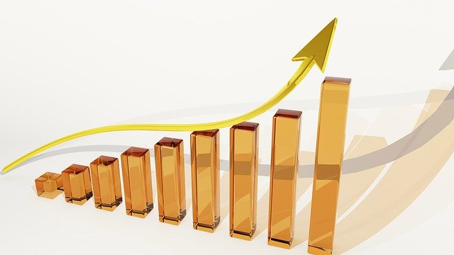 A diagram showing the increasing financial value of assets with a golden arrow